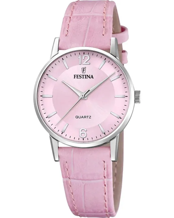 Γυναικείο ρολόι Festina F20691 / 3, Ροζ καντράν, Λουρί από Δερμάτινο