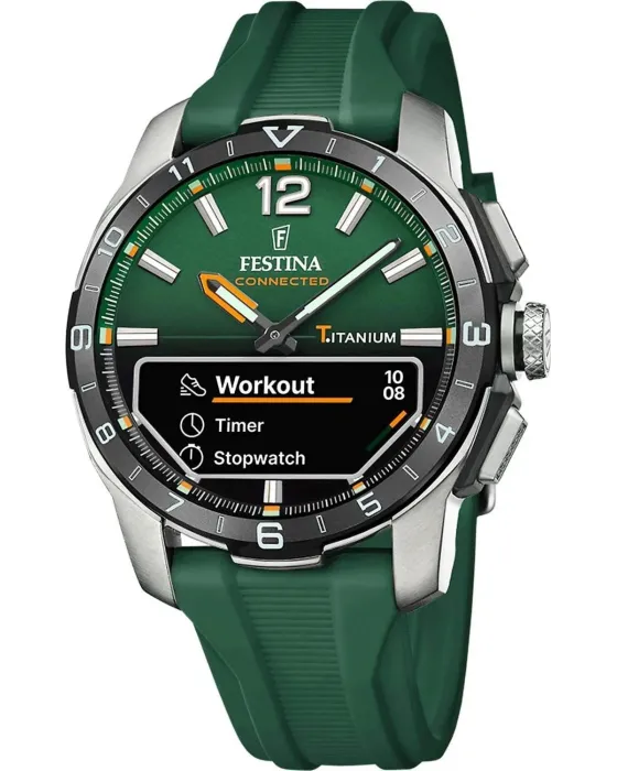 Ανδρικό ρολόι Festina Connected F23000 / 2, Πράσινο καντράν, Λουρί από Καουτσούκ