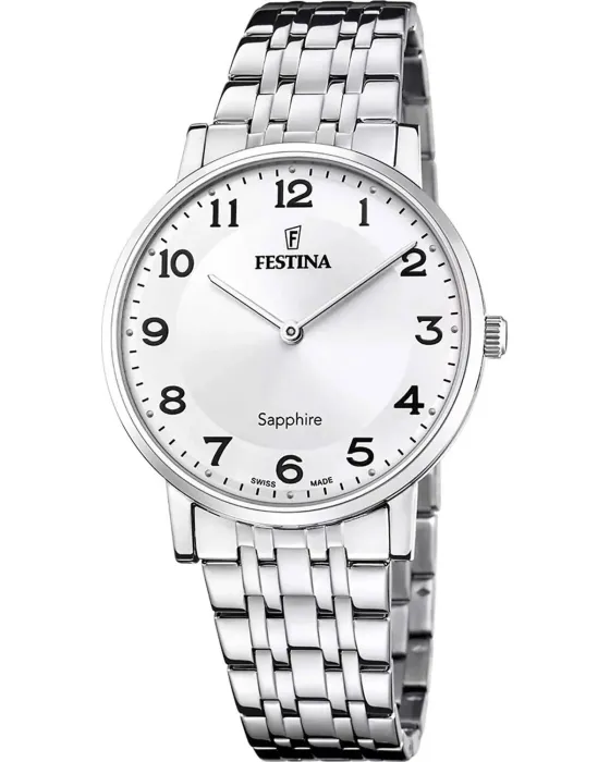 Women's / Men's watch Festina Swiss Made F20045 / 1, Silver dial, Bracelet in Stainless Steel