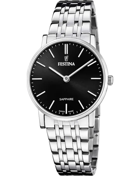 Γυναικείο ρολόι Festina Swiss Made F20047 / 4, Μαύρο καντράν, Μπρασελέ από Ανοξείδωτο ατσάλι