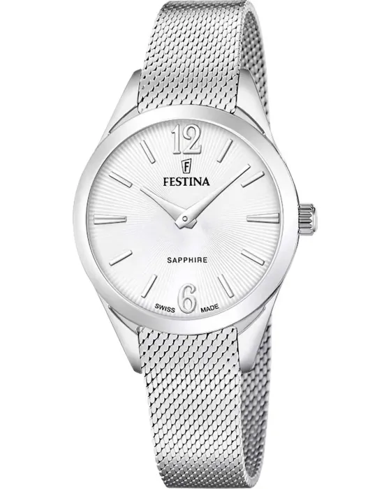 Γυναικείο ρολόι Festina Swiss Made F20076 / 1, Λευκό καντράν, Μπρασελέ από Ανοξείδωτο ατσάλι
