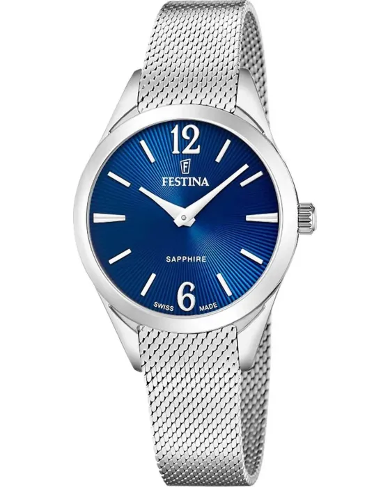 Γυναικείο ρολόι Festina Swiss Made F20076 / 3, Μπλε καντράν, Μπρασελέ από Ανοξείδωτο ατσάλι