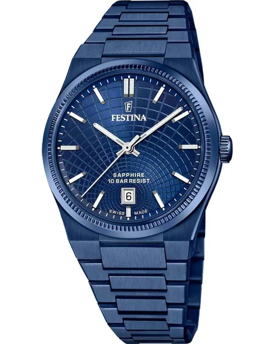 Ανδρικό ρολόι Festina Rive F20078 / 1, Μπλε καντράν, Μπρασελέ από Ανοξείδωτο ατσάλι