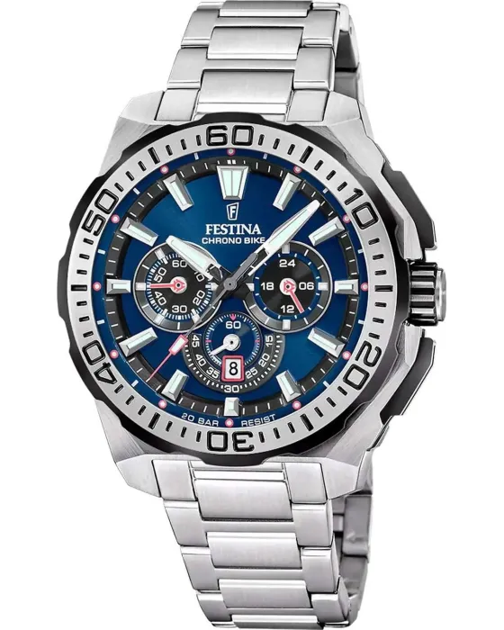 Ανδρικό ρολόι Festina Chrono Bike Chronograph F20724 / 2, Μπλε καντράν, Μπρασελέ από Ανοξείδωτο ατσάλι