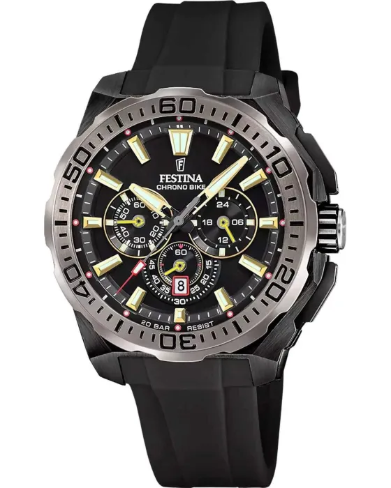Ανδρικό ρολόι Festina Chrono Bike Chronograph F20726 / 3, Μαύρο καντράν, Λουρί από Καουτσούκ