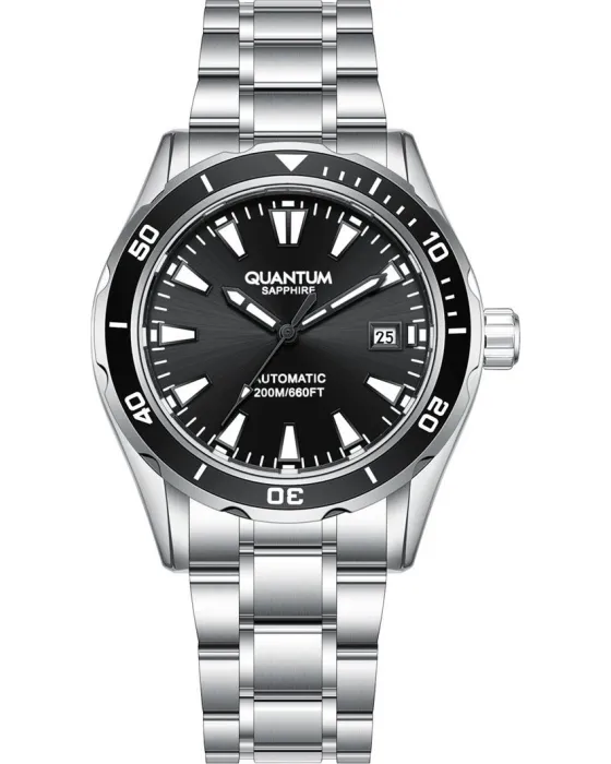 Ανδρικό ρολόι Quantum Barracuda BAR1217B.350, Μαύρο καντράν, Μπρασελέ από Ανοξείδωτο ατσάλι