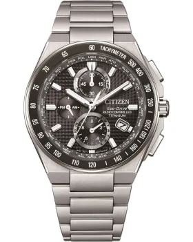 Men's watch Citizen Eco-Drive Radio Controlled Chronograph AT8390-55E, Black dial, Bracelet in Titanium