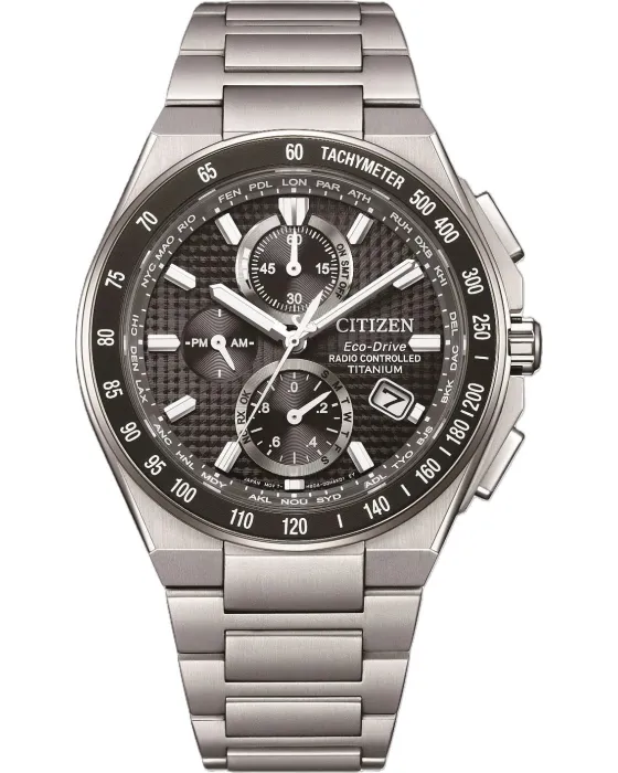 Men's watch Citizen Eco-Drive Radio Controlled Chronograph AT8390-55E, Black dial, Bracelet in Titanium
