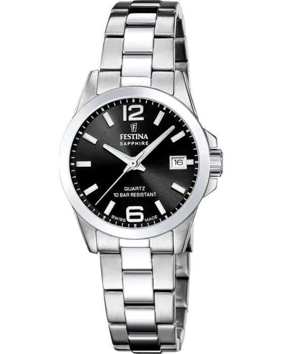 Women's watch Festina Swiss Made F20049 / 6, Black dial, Bracelet in Stainless Steel