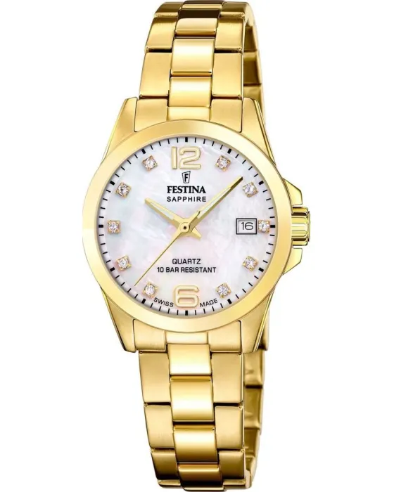 Γυναικείο ρολόι Festina Swiss Made F20050 / 1, Φίλντισι καντράν, Μπρασελέ από Ανοξείδωτο ατσάλι