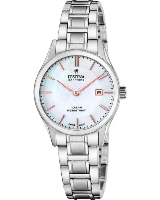 Γυναικείο ρολόι Festina Swiss Made F20068 / 2, Φίλντισι καντράν, Μπρασελέ από Ανοξείδωτο ατσάλι