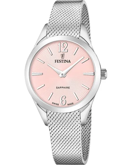 Γυναικείο ρολόι Festina Swiss Made F20076 / 2, Ροζ καντράν, Μπρασελέ από Ανοξείδωτο ατσάλι
