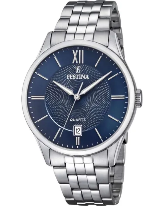Ανδρικό ρολόι Festina Classic F20425 / 2, Μπλε καντράν, Μπρασελέ από Ανοξείδωτο ατσάλι