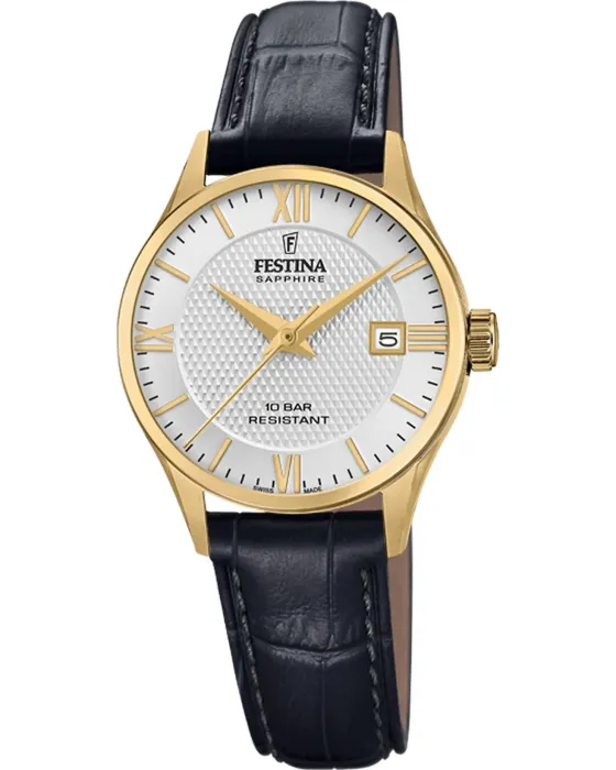 Γυναικείο ρολόι Festina F20011 / 1, Ασημί καντράν, Λουρί από Δερμάτινο