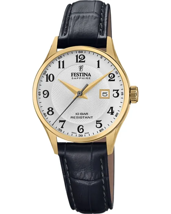 Γυναικείο ρολόι Festina F20011 / 5, Ασημί καντράν, Λουρί από Δερμάτινο