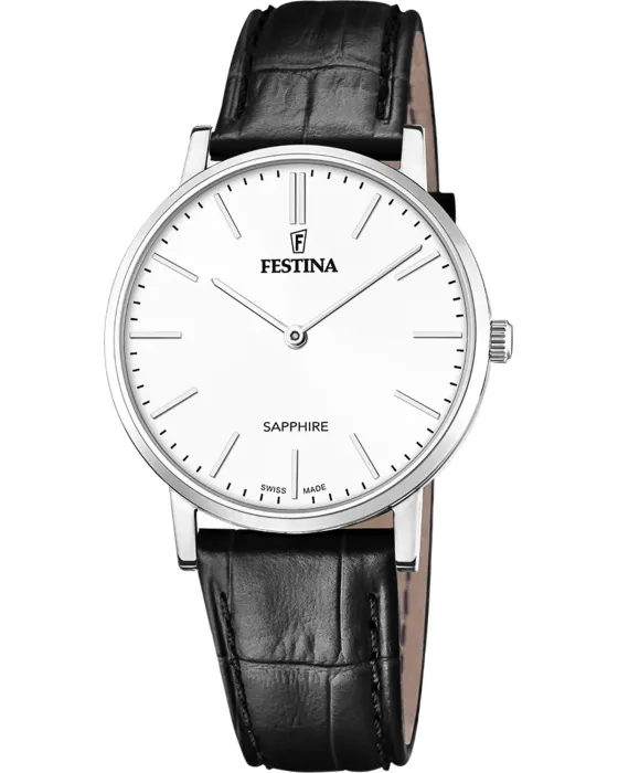 Men's watch Festina F20012 / 1, White dial, Strap in Leather