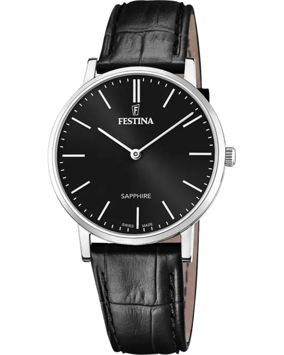 Ανδρικό ρολόι Festina F20012 / 4, Μαύρο καντράν, Λουρί από Δερμάτινο