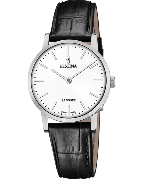 Γυναικείο ρολόι Festina F20013 / 1, Λευκό καντράν, Λουρί από Δερμάτινο