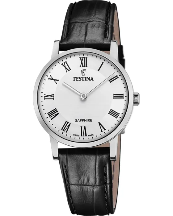 Women's watch Festina F20013 / 2, White dial, Strap in Leather