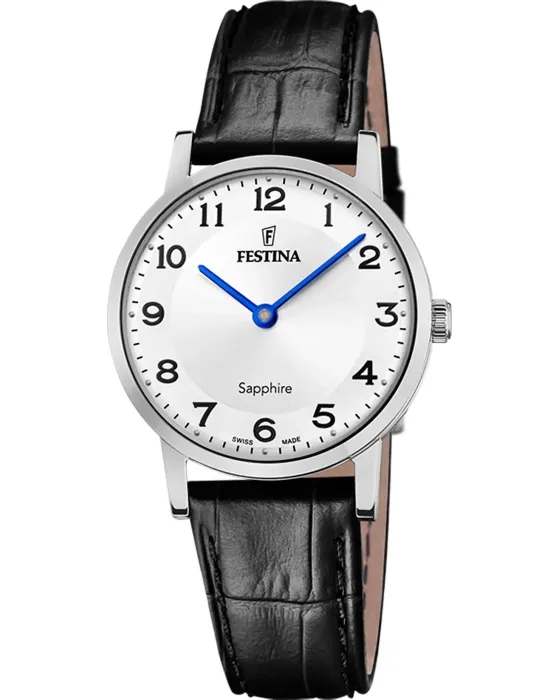 Women's watch Festina F20013 / 5, White dial, Strap in Leather