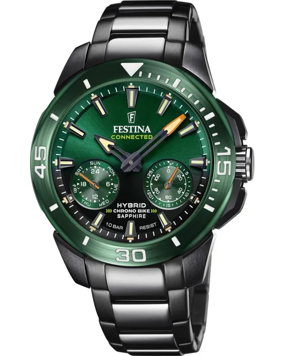 Ανδρικό ρολόι Festina Connected F20646 / 1, Πράσινο καντράν, Λουρί / Μπρασελέ από Ανοξείδωτο ατσάλι / Καουτσούκ