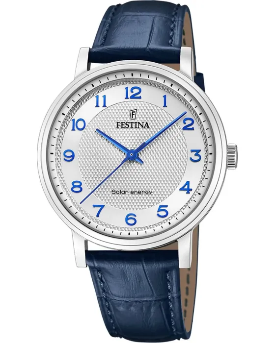 Ανδρικό ρολόι Festina Solar F20660 / 1, Ασημί καντράν, Λουρί από Δερμάτινο