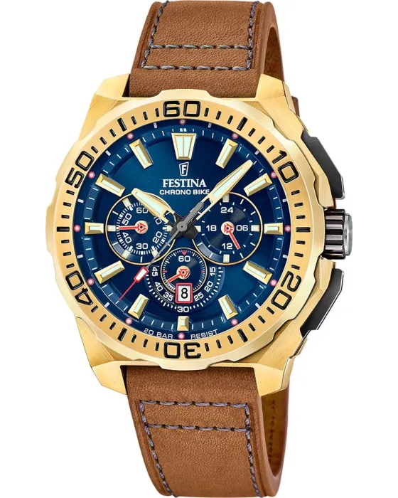 Men's watch Festina Chrono Bike Chronograph F20728 / 1, Blue dial, Strap in Leather