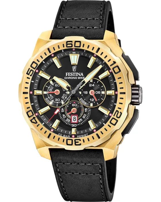 Men's watch Festina Chrono Bike Chronograph F20728 / 3, Black dial, Strap in Leather
