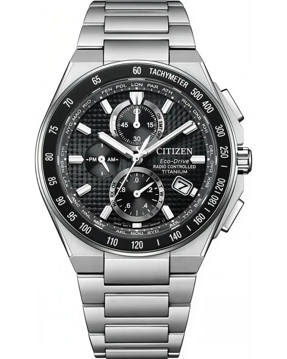 Ανδρικό ρολόι Citizen Eco-Drive Radio Controlled Chronograph AT8390-55E, Μαύρο καντράν, Μπρασελέ από Τιτάνιο