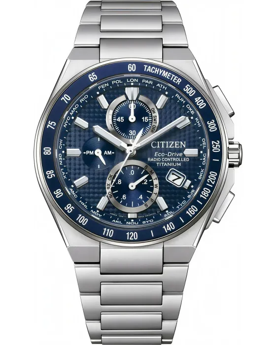 Ανδρικό ρολόι Citizen Eco-Drive Radio Controlled Chronograph AT8396-59L, Μπλε καντράν, Μπρασελέ από Τιτάνιο