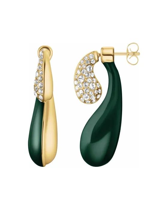 Rosefield Enamel Pave Hoops Earrings JEDDG-J1364, Stainless steel, Gold / Green