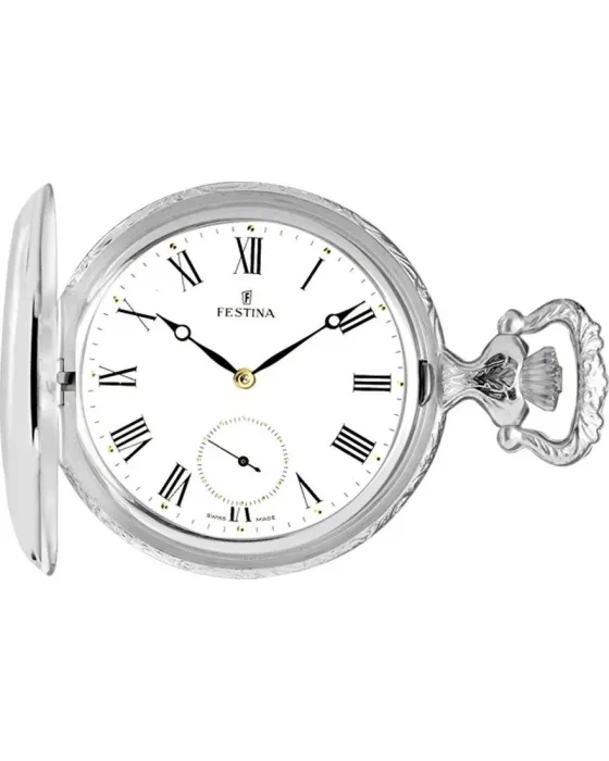 Ανδρικό Ρολόι Τσέπης Festina F4075 / 2, Λευκό καντράν, Μπρασελέ από Ανοξείδωτο ατσάλι