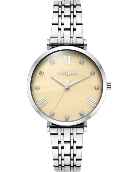 Γυναικείο ρολόι Vogue Bliss Mini Crystals 2020617086, Μπεζ / Φίλντισι καντράν, Μπρασελέ από Ανοξείδωτο ατσάλι