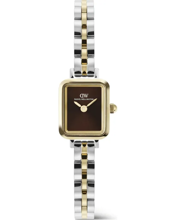 Women's watch Daniel Wellington Quadro Mini Arch 3-link Amber DW00101016, Brown dial, Bracelet in Stainless Steel